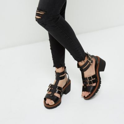 Black multi buckle strap gladiator sandals
